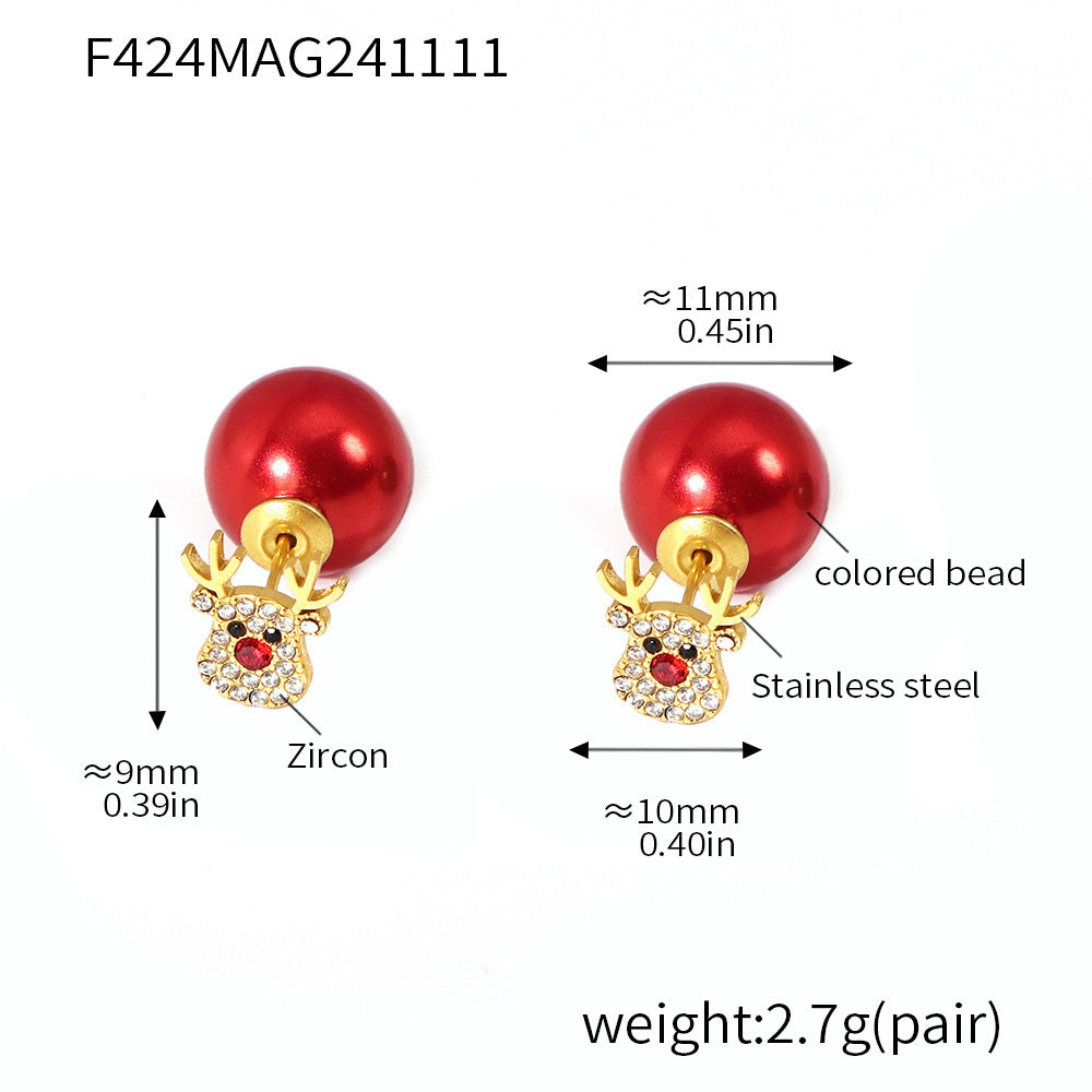 Wholesale Stainless steel 18K real gold plated Christmas enamel zircon necklace